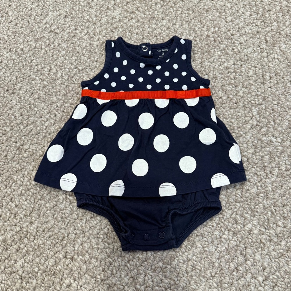 Carters Baby Girls Navy White Polka Dot Dress Bloomer Set Size 3 Months